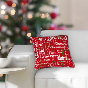Wiederholtes Word Muster Red White Weihnachten Kissen