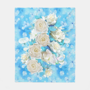 Wiederholung blass himmelblau - weiße Aquarell-Ros Fleecedecke