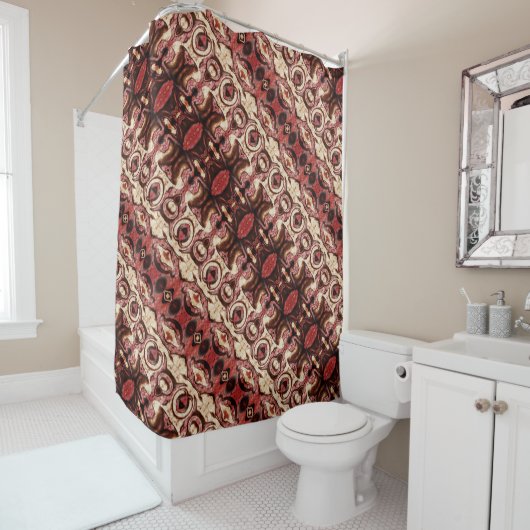 Wiederholung von Formen mit holzigen Tönen und Fle Duschvorhang (Beispiel)