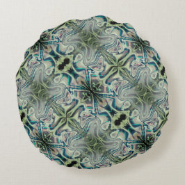 Wiederholung von graugrünem und grünem Zyanthro Rundes Kissen