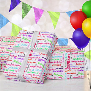 Wiederholung von MädchenNAME Age Happy Geburtstag  Geschenkpapier