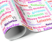 Wiederholung von MädchenNAME Age Happy Geburtstag Geschenkpapier (Rolleneckpunkt)