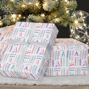 Wiederholungsname & Anfangsfarbe Lila Aquamarines  Geschenkpapier