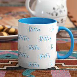 Wiederholungsname in hellblau, überall weiß tasse