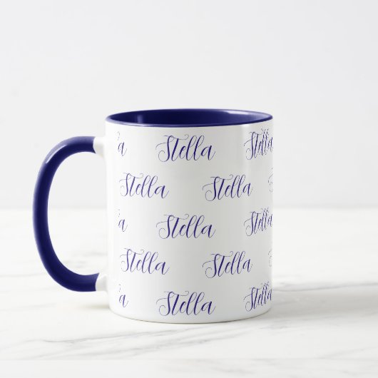 Wiederholungsname in Navy-Blue überall in Weiß Tasse (Links)