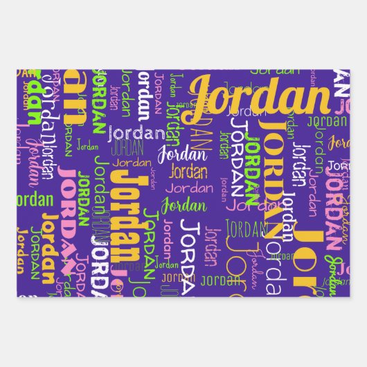 Wiederholungsname Lila rosa Zeichenkette Grün Geschenkpapier Set (Vorderseite)