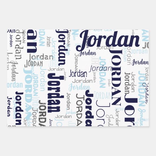 Wiederholungsname Navy Blue White Gray Geschenkpapier Set (Vorderseite 3)