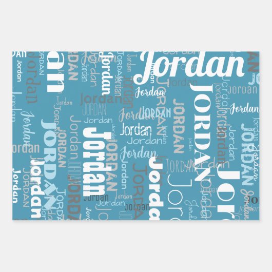 Wiederholungsname Personalisiert Blue White Gray Geschenkpapier Set (Vorderseite 3)