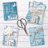 Wiederholungsname Personalisiert Blue White Gray Geschenkpapier Set