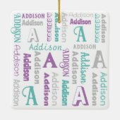 Wiederholungsname Personalisiert Grau Lila Aquamar Keramikornament (Rückseite)