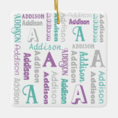 Wiederholungsname Personalisiert Grau Lila Aquamar Keramikornament (Vorderseite)