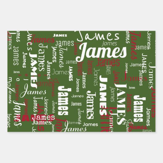 Wiederholungsname Personalisiertes Drei-Farben-Set Geschenkpapier Set (Vorderseite)