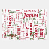Wiederholungsname Personalisiertes Rotes Grün Geschenkpapier Set (Vorderseite 2)