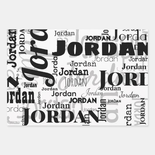 Wiederholungsname Schwarz Grau Weiß Moderne Neutra Geschenkpapier Set (Vorderseite 3)