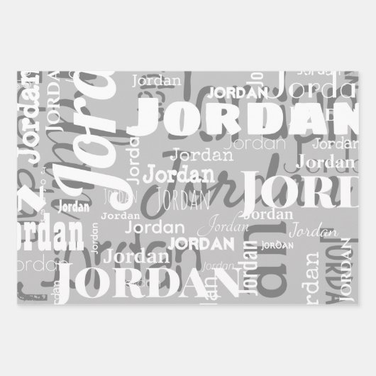 Wiederholungsname Schwarz Grau Weiß Moderne Neutra Geschenkpapier Set (Vorderseite)