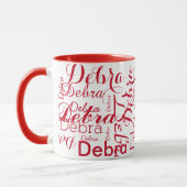 Wiederholungsname Typografie rot Tasse (Links)