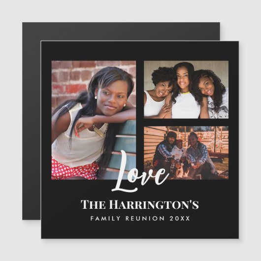 Wiedersehen 3-Sektion Foto Collage Black Frame Magnetkarte (Vorne/Hinten)