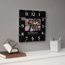 Wiedersehen 3-Sektion Foto Collage Black Frame Quadratische Wanduhr