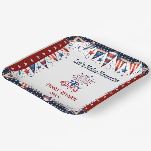 Wiedersehen 4. Juli Stars Firecracker Bunting Pappteller (Gewinkelt)