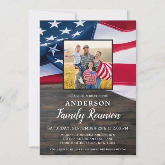 Wiedersehen American Flag Foto Patriotic Party Einladung (Vorderseite)