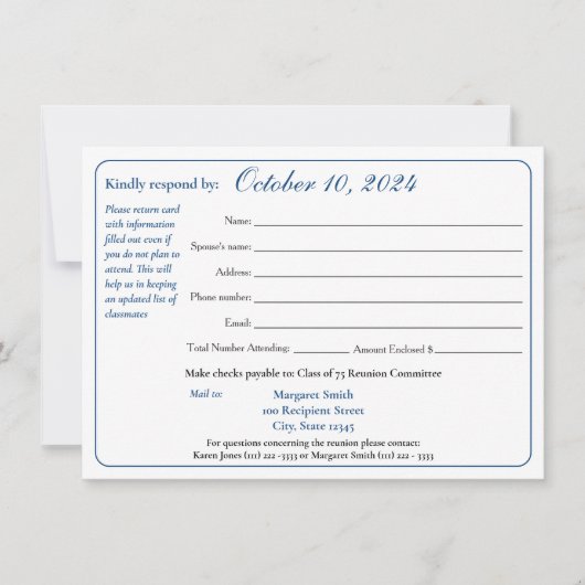 Wiedersehen-Antwortformular für unterschiedliche S Einladung (Vorderseite)