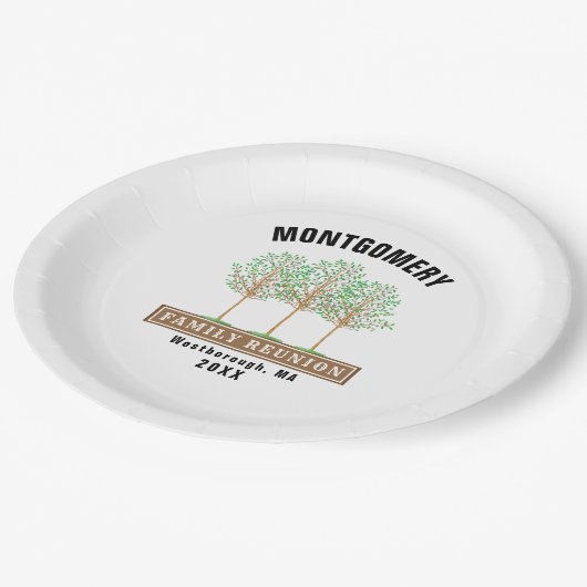 Wiedersehen Aquarellbaum-Monogramm Pappteller (Schrägansicht)