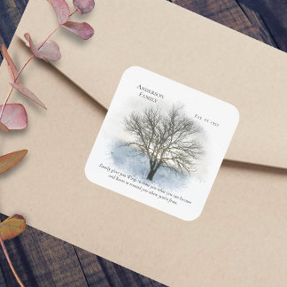 Wiedersehen-Aquarellbaum Quadratischer Aufkleber