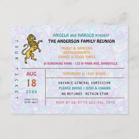 Wiedersehen Band Concept Ticket Thema Retro 70er Postkarte (Rückseite)