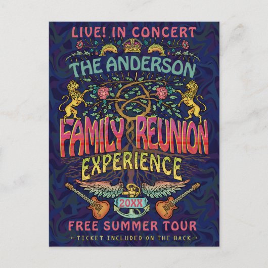 Wiedersehen Band Retro 70er Konzert Thema Familie Postkarte (Vorderseite)