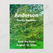 Wiedersehen (Baum) Save the Date grün und weiß Postkarte (Vorderseite)