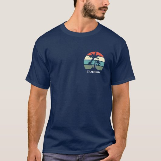 Wiedersehen Beach Palm Tree Sunset Pocket Name T-Shirt (Vorderseite)