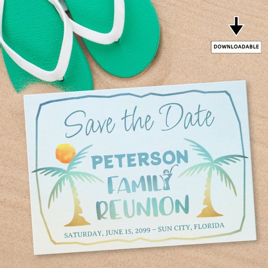 Wiedersehen Beach Palm Trees Tropical Script Save The Date