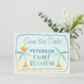 Wiedersehen Beach Palm Trees Tropical Script Save The Date (Stehend Vorderseite)