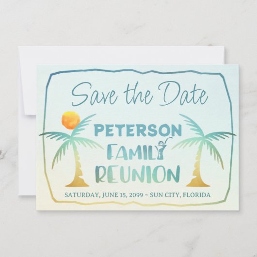 Wiedersehen Beach Palm Trees Tropical Script Save The Date (Vorderseite)
