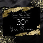 Wiedersehen Black and Gold Elegant Postcard der 30 Postkarte<br><div class="desc">Elegante Imitate goldene Folie lackieren Spritzer. Alle Texte sind individuell einstellbar und lassen sich für Ihr eigenes Party leicht ändern. Save the Date klassische Wiedersehen-Postkarten,  schwarz und gold,  elegant,  stilvoll,  Drehbuch,  modern,  trendig,  personalisiert.</div>