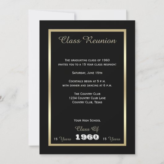 Wiedersehen Black und Gold in der High School Einladung (Vorderseite)