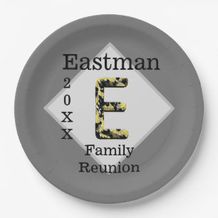 Wiedersehen Black und Gold Letter E Monogram Pappteller
