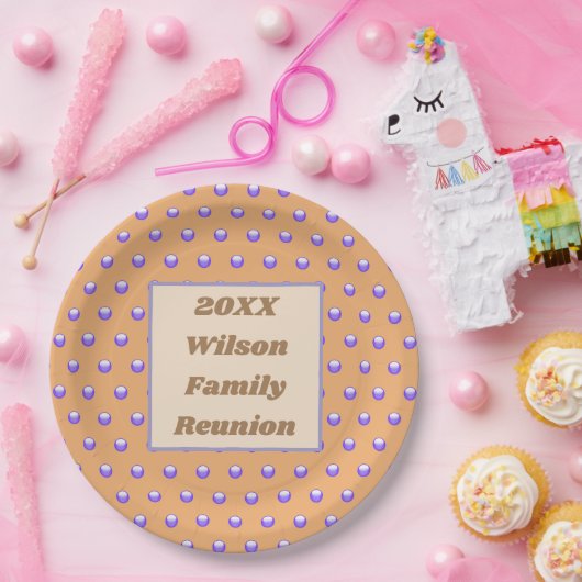 Wiedersehen Blue und Peach Polka Dot Muster Pappteller (Party)