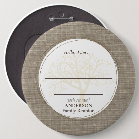 Wiedersehen Brown Burlap Hello Button (Vorne & Hinten)