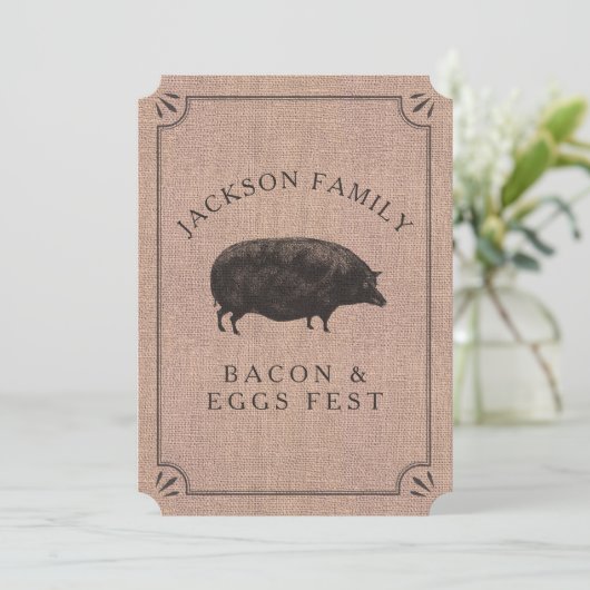 Wiedersehen Brunch Rustisches Vintages Schweinefle Einladung (Stehend Vorderseite)