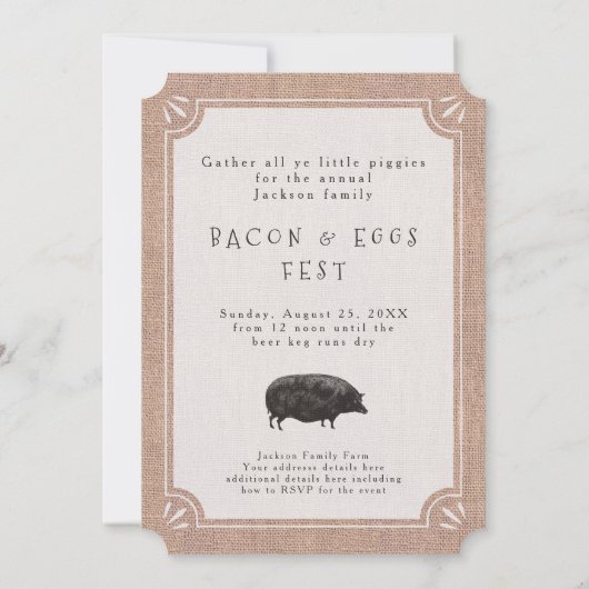 Wiedersehen Brunch Rustisches Vintages Schweinefle Einladung (Rückseite)