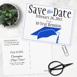 Wiedersehen Class Save the Date Blue Graduation Ca Postkarte