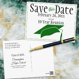 Wiedersehen Class Save the Date Green Cap Custom Postkarte