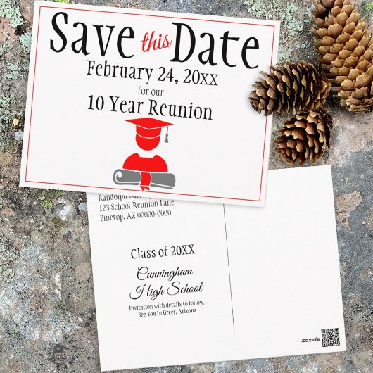 Wiedersehen Class Save the Date Minimalistisch Red Postkarte