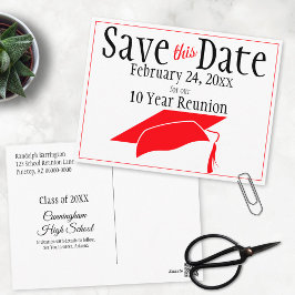 Wiedersehen Class Save the Date Red Graduation Cap Postkarte