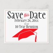 Wiedersehen Class Save the Date Red Graduation Cap Postkarte (Vorderseite)