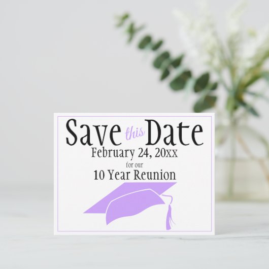 Wiedersehen Class Save the Date Violet Graduation Postkarte (Stehend Vorderseite)