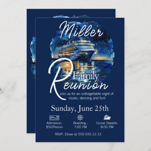 Wiedersehen Cruise Ship Blue & White Einladung (Vorne/Hinten)