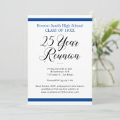 Wiedersehen der 25-jährigen Minimalistisch-Blau- u Einladung (Stehend Vorderseite)