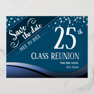 Wiedersehen der 25. Klasse Elegant blau Folien Feiertagspostkarte